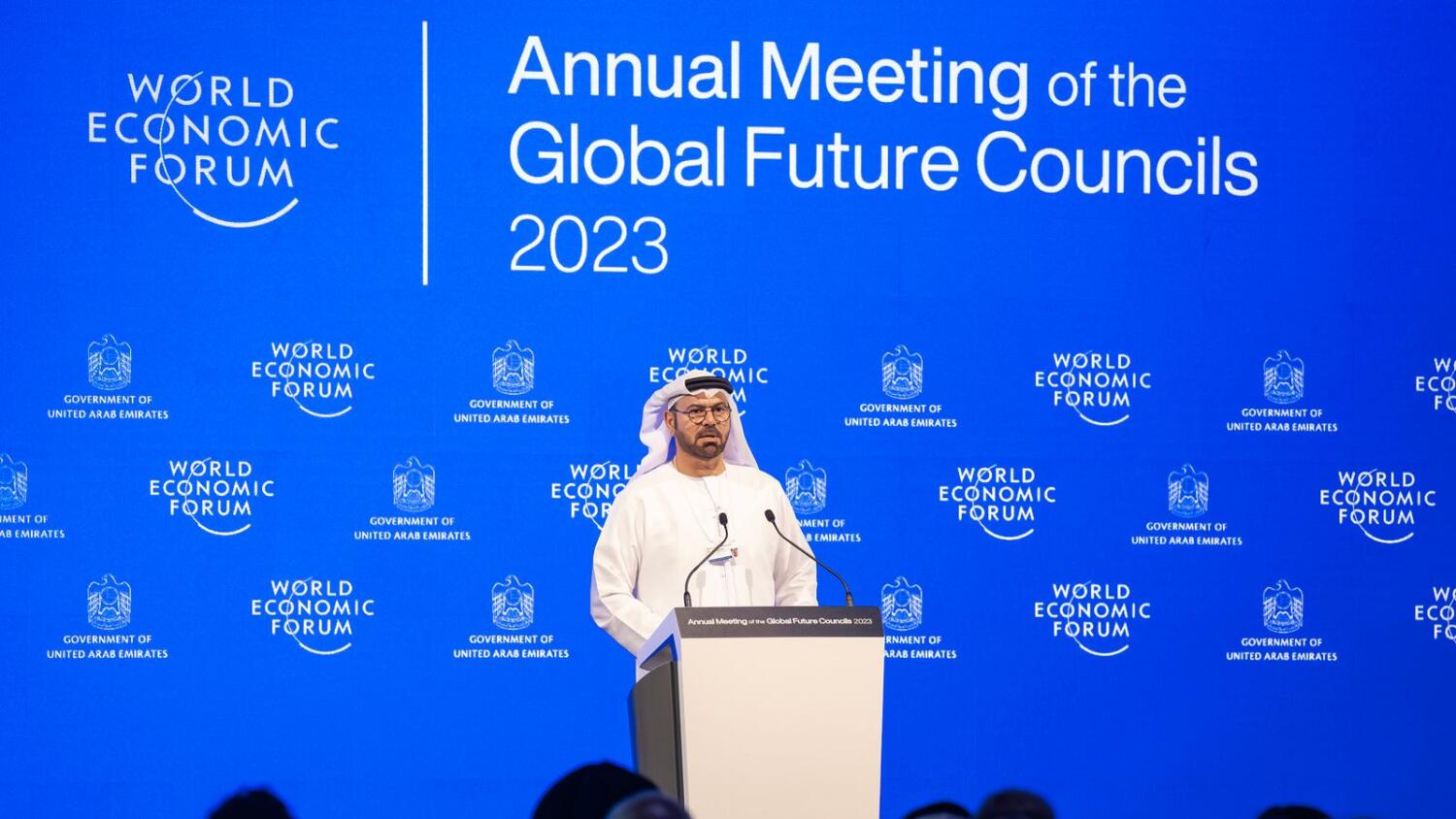 Mohammad Abdullah Al Gergawi speaks during the opening of the Annual Meeting of the Global Future Councils 2023. — Supplied photo